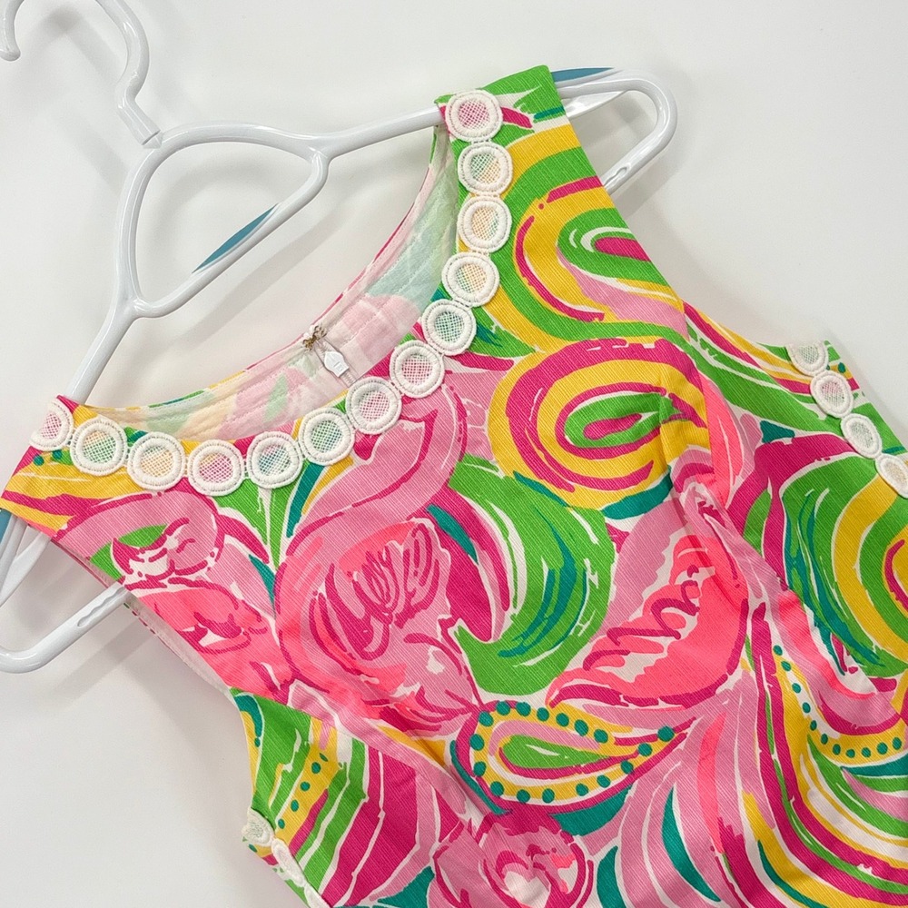 Lilly Pulitzer Pink Green Mila Shift Dress All Nighter Lace Trim Womens 8